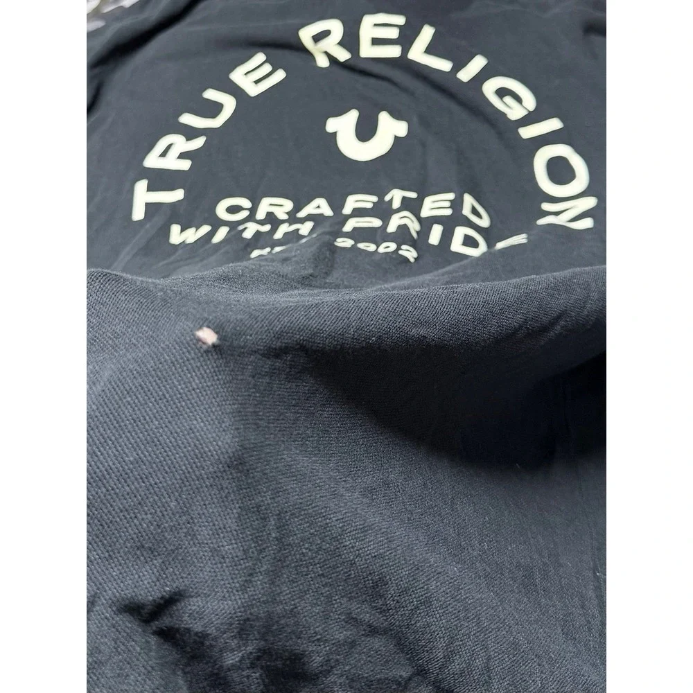 True Religion Polo Shirt Mens Size L Black‎ Crafted With Pride Short Sleeve Flaw
